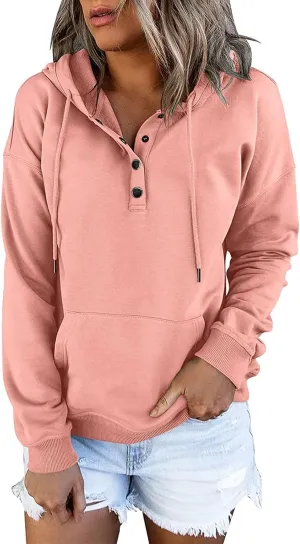 Fall Outfits for Women 2025 Y2k Hoodies Solid Button Down Long Sleeve Hooded Sweatshirts Pullover Tops with Pocket
