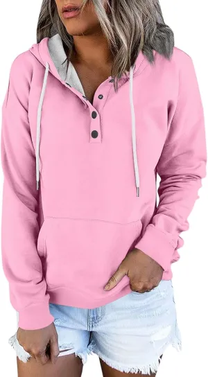 Fall Outfits for Women 2025 Y2k Hoodies Solid Button Down Long Sleeve Hooded Sweatshirts Pullover Tops with Pocket