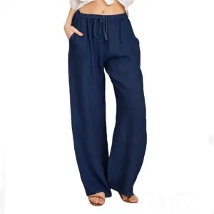 Faretumiya Women Linen Cotton Pants Sumer Casual High Waist Long Palazzo Pants Wide Leg Loose Fit Trousers with Pockets