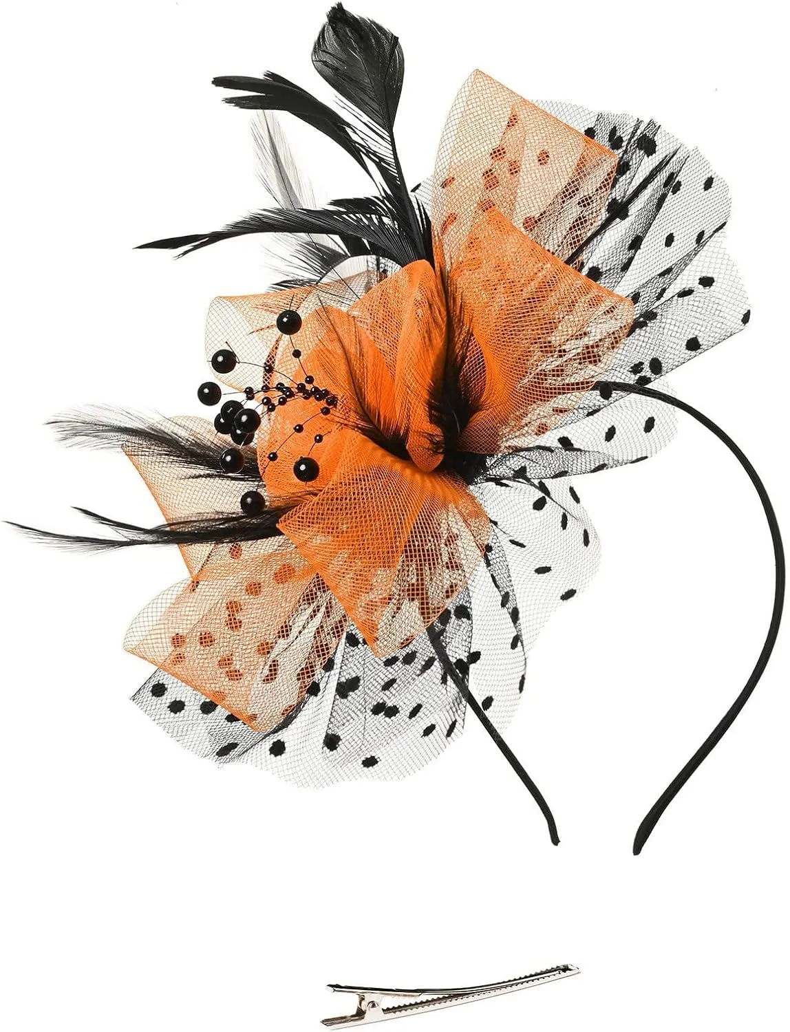 Fascinator Hat for Women Flower Pearls Mesh Feathers Hair Clip Tea Parties Wedding Hat Headpiece