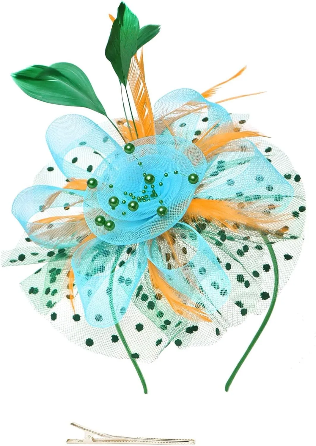 Fascinator Hat for Women Flower Pearls Mesh Feathers Hair Clip Tea Parties Wedding Hat Headpiece