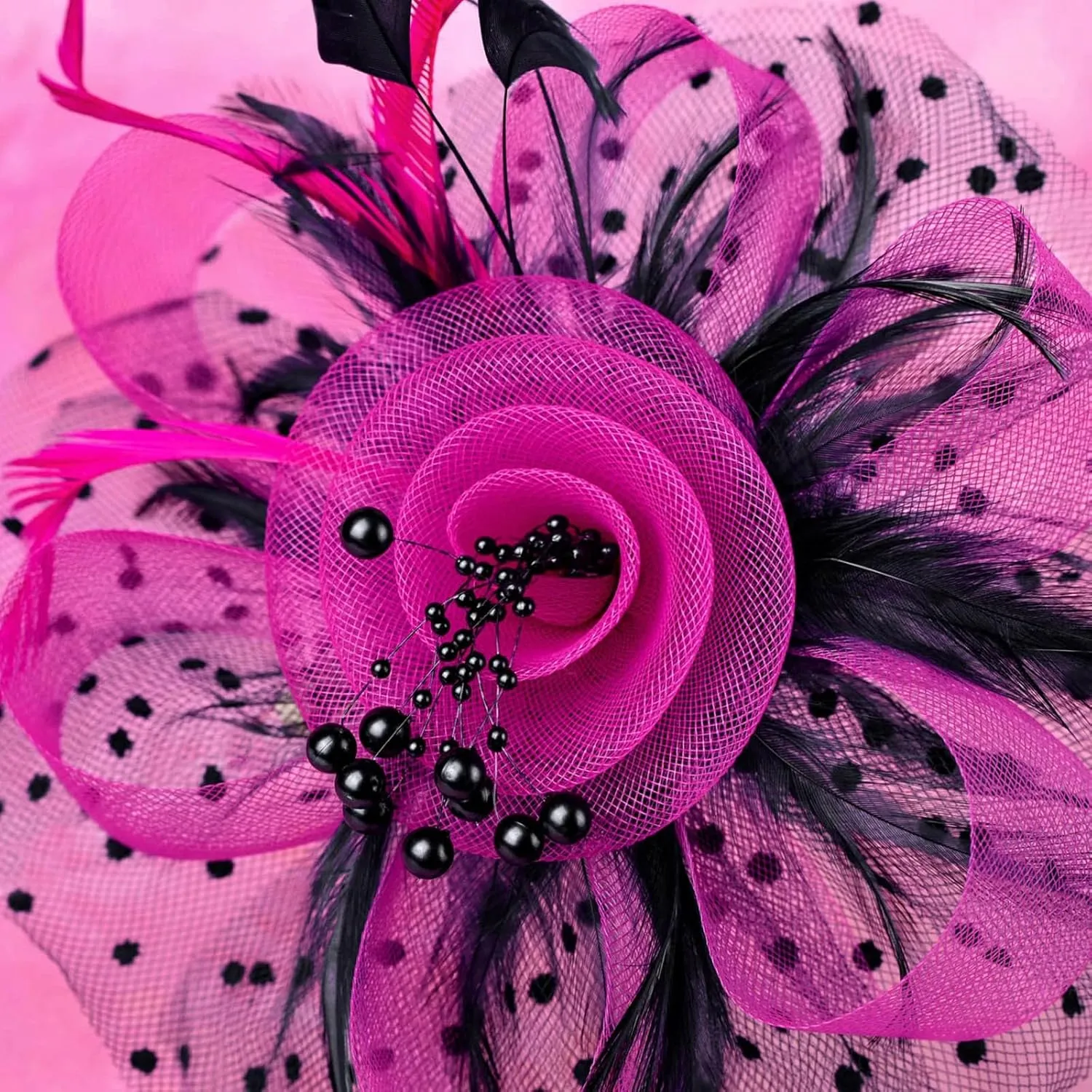 Fascinator Hat for Women Flower Pearls Mesh Feathers Hair Clip Tea Parties Wedding Hat Headpiece