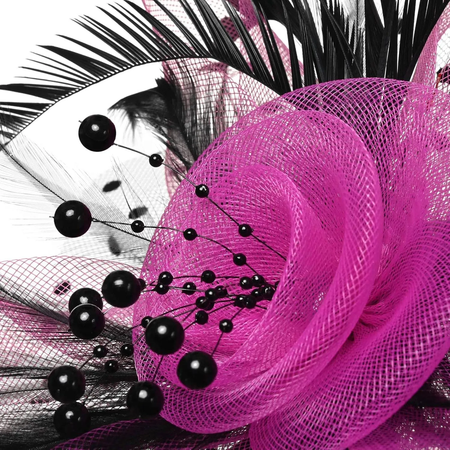 Fascinator Hat for Women Flower Pearls Mesh Feathers Hair Clip Tea Parties Wedding Hat Headpiece