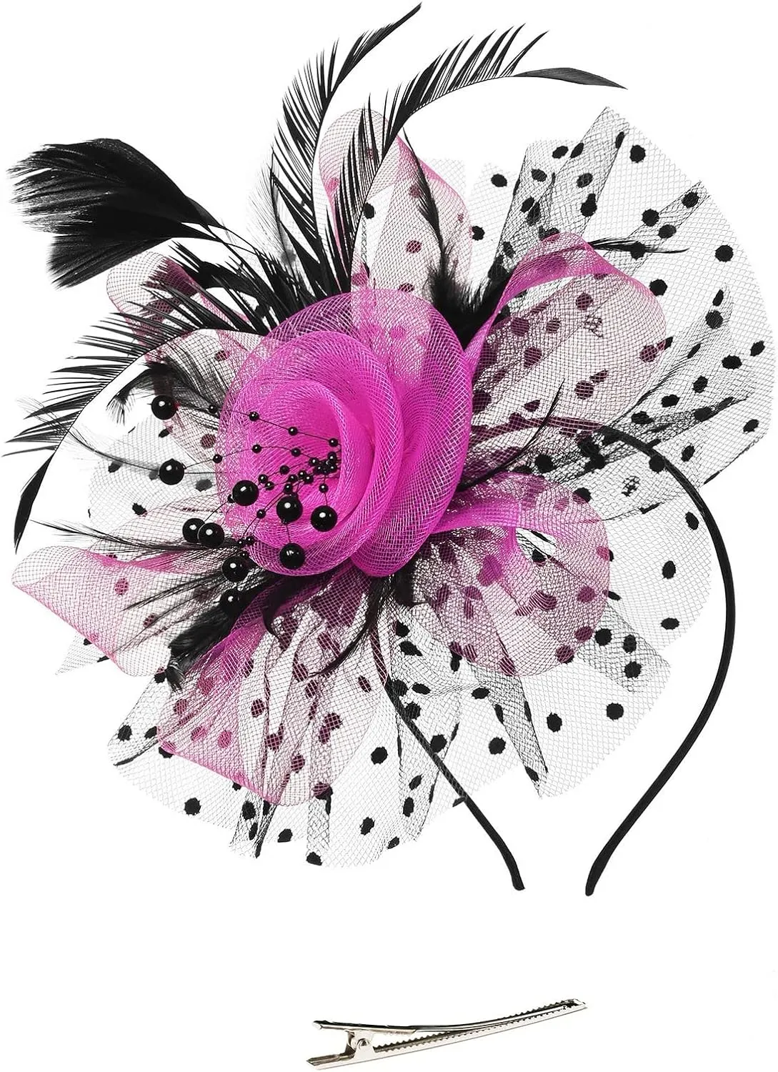 Fascinator Hat for Women Flower Pearls Mesh Feathers Hair Clip Tea Parties Wedding Hat Headpiece