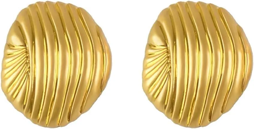 Fashion Chunky Seashell Big Large Stud Earrings for Women 14K Gold Plated Sterling Silver Post Shell Texture Exaggerate Unique Design Studs Trendy Beach Summer Jewelry Gift 50mm