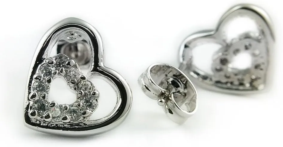 Fashion Jewelry - 18k White Gold Plated Heart Stud Earrings