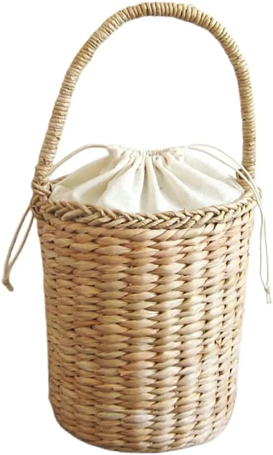 Fashion Portable Bucket Woven Bag Tote Stars Smile Face Pineapple Straw Bag Summer Vacation Beach Bag