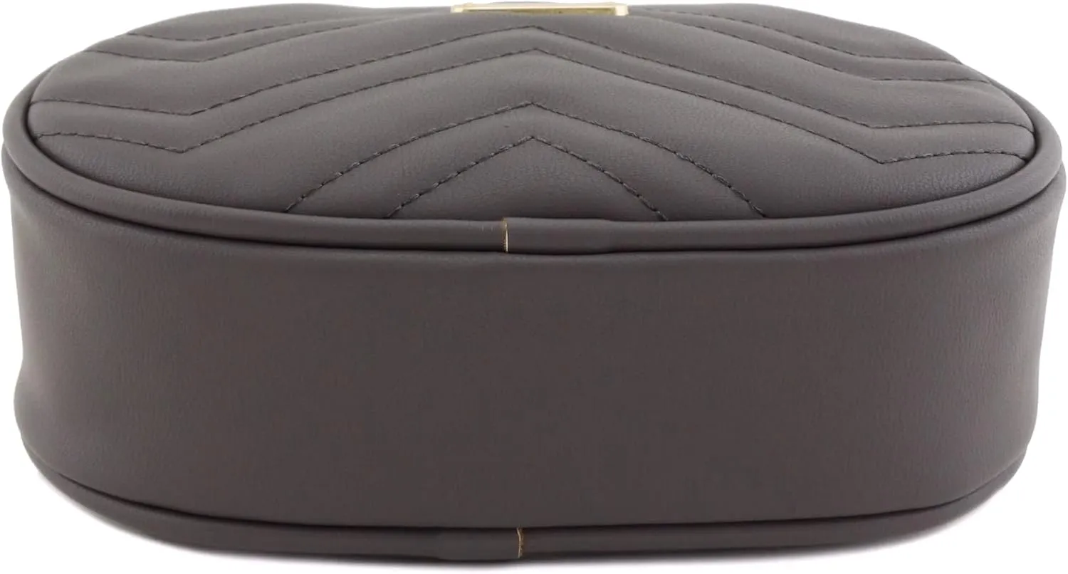 FashionPuzzle Quilted Small Versatile Purse Fanny Pack Waist Bag Crossbody (Dark Grey)
