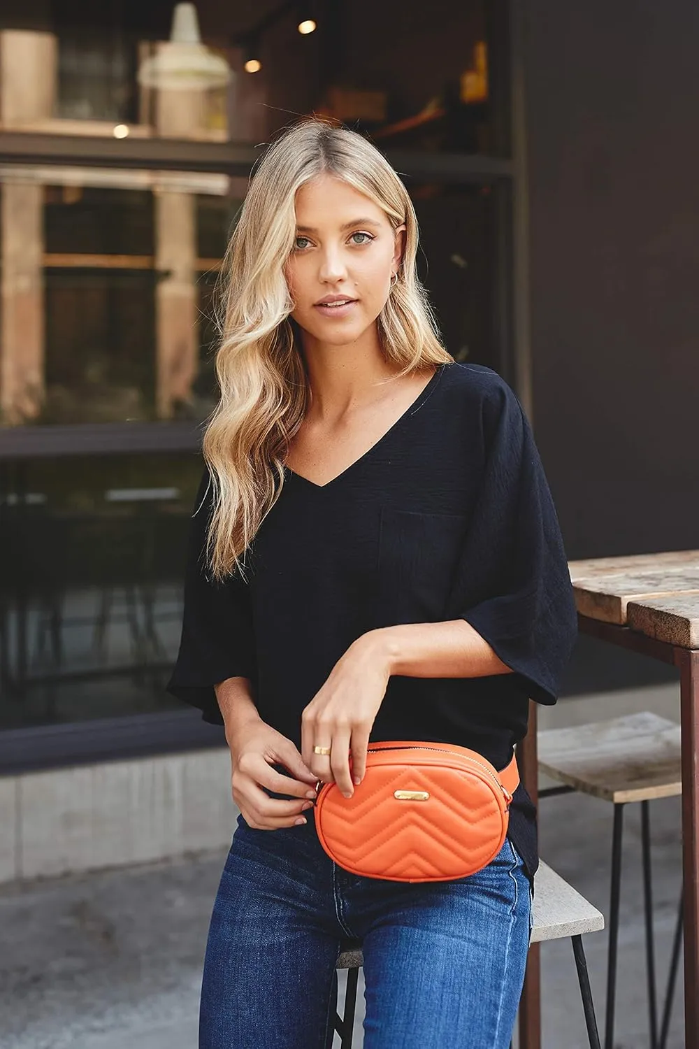 FashionPuzzle Quilted Small Versatile Purse Fanny Pack Waist Bag Crossbody (Dark Navy)