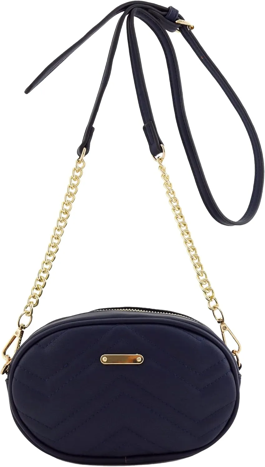 FashionPuzzle Quilted Small Versatile Purse Fanny Pack Waist Bag Crossbody (Dark Navy)