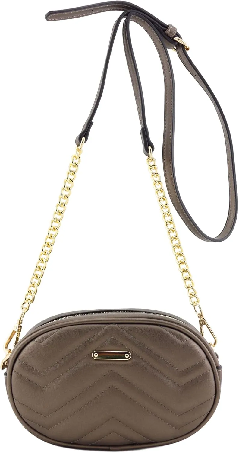 FashionPuzzle Quilted Small Versatile Purse Fanny Pack Waist Bag Crossbody (Dark Silver)