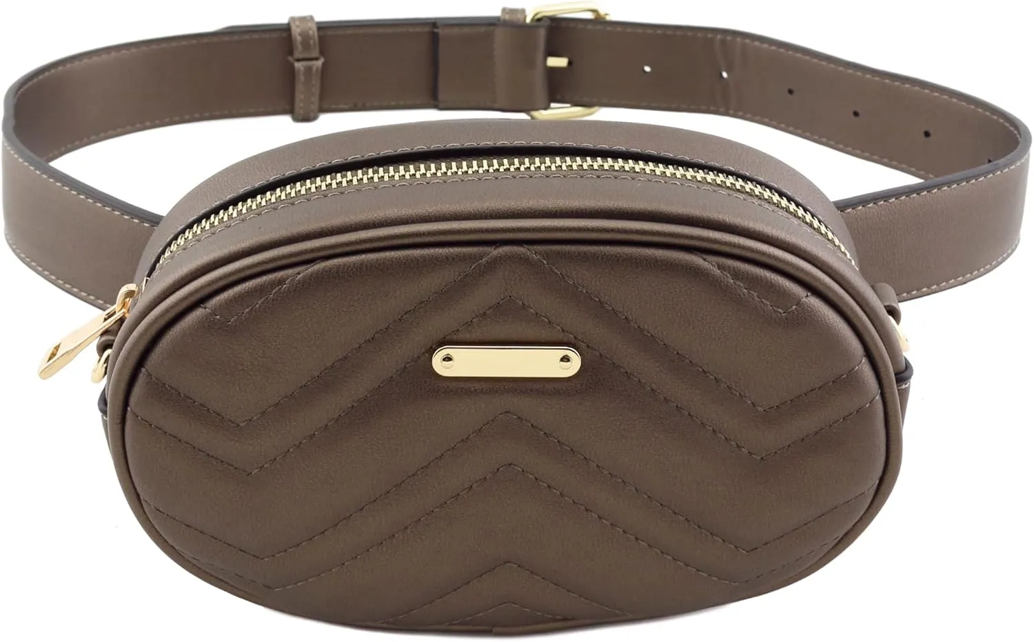FashionPuzzle Quilted Small Versatile Purse Fanny Pack Waist Bag Crossbody (Dark Silver)