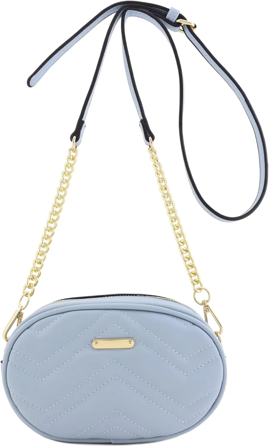 FashionPuzzle Quilted Small Versatile Purse Fanny Pack Waist Bag Crossbody (Dusty Blue)