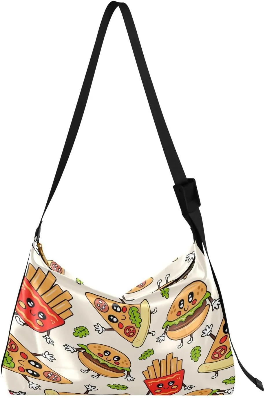 Fast Food Characters Hobo Crossbody Bags for Women Leather Large Shoulder Bag Cross Body Trendy Womens Tote Bags Handbag for Travel Shopping
