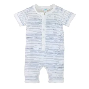 Feather Baby - Henley Romper - Stripe - Blue on White