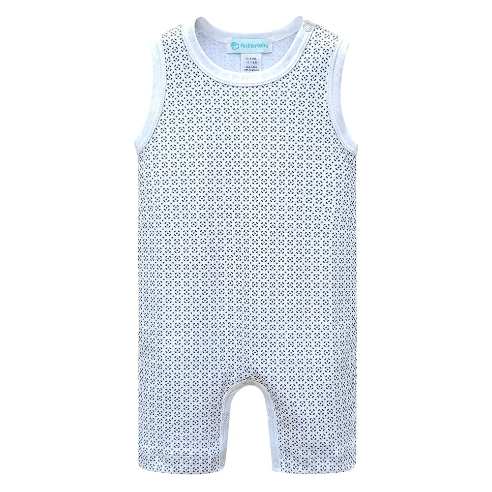 Feather Baby - Tank Romper - Tiny Geo - Charcoal on White