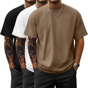 Ficerd 3 Pack Men's Big and Tall Raglan Short Sleeve T-Shirts, Side Split Summer 30% Cotton Crewneck Soft Basic Shirts