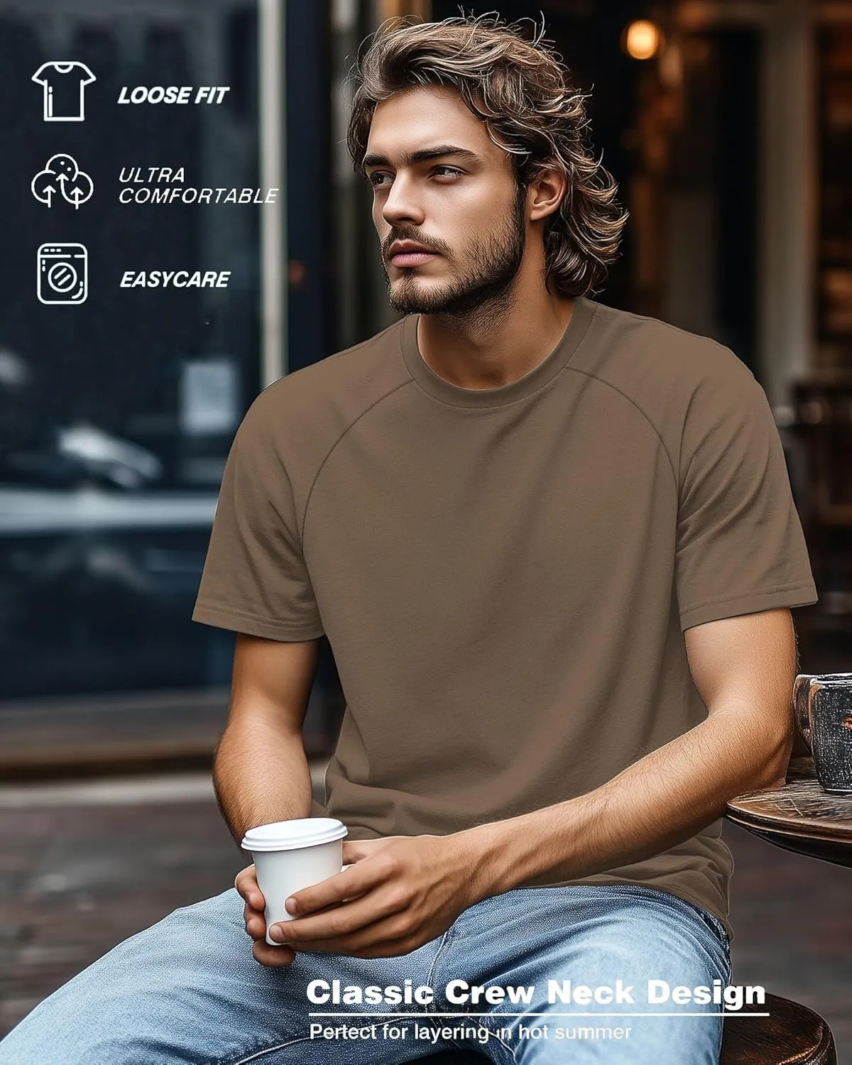 Ficerd 3 Pack Men's Big and Tall Raglan Short Sleeve T-Shirts, Side Split Summer 30% Cotton Crewneck Soft Basic Shirts