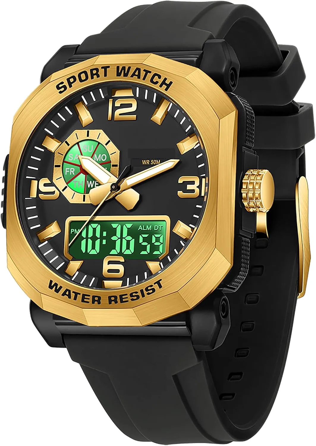 findtime Cool Watches for Men Construction Heavy Duty Punk Designer Unique Sports Wrist Watch with 5ATM Waterproof Dual Time Display Stopwatch