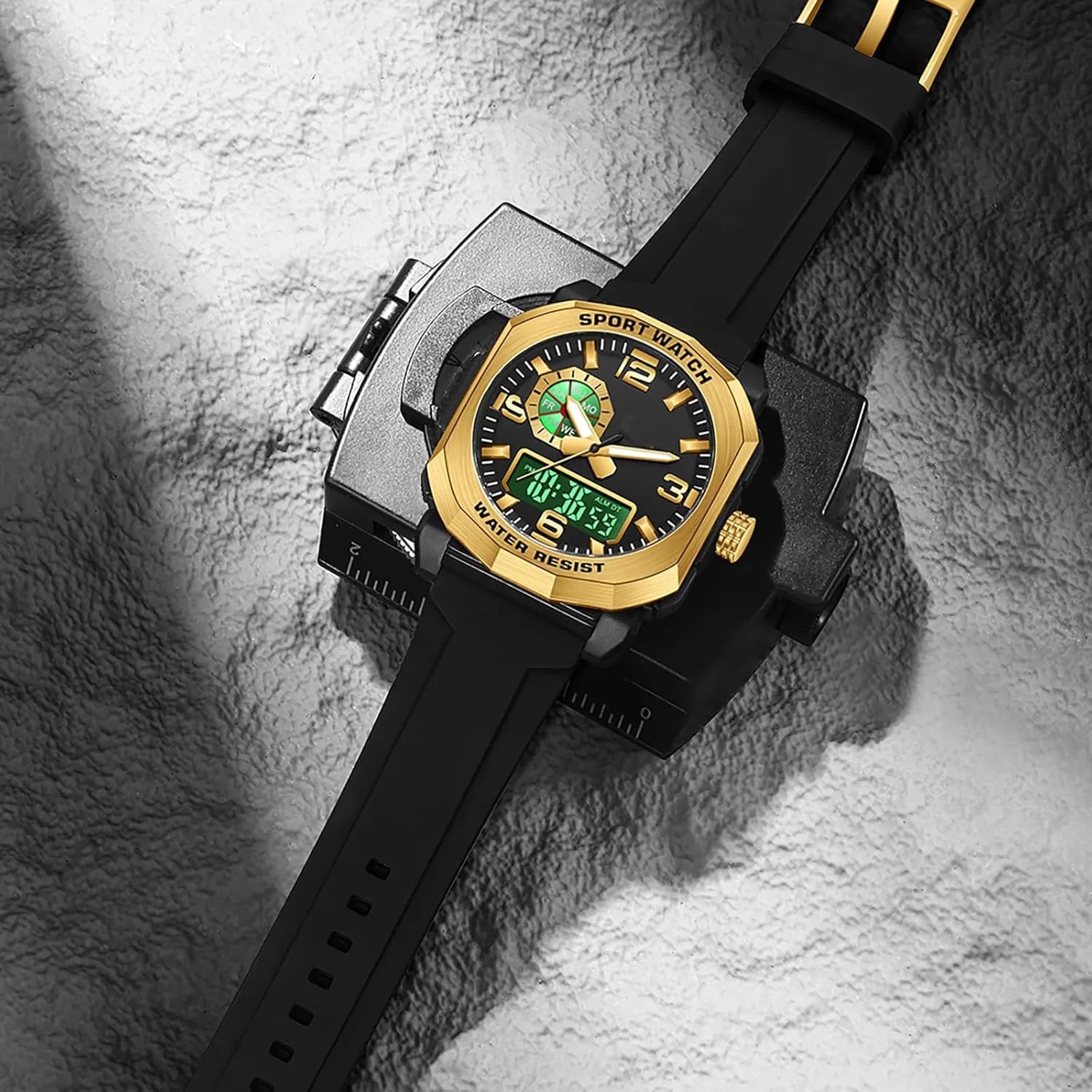 findtime Cool Watches for Men Construction Heavy Duty Punk Designer Unique Sports Wrist Watch with 5ATM Waterproof Dual Time Display Stopwatch