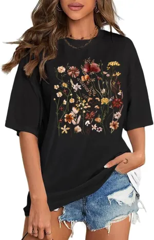 Flafens T Shirts for Women Graphic Tees Cute Shirts Cotton Fit Short Tshirts
