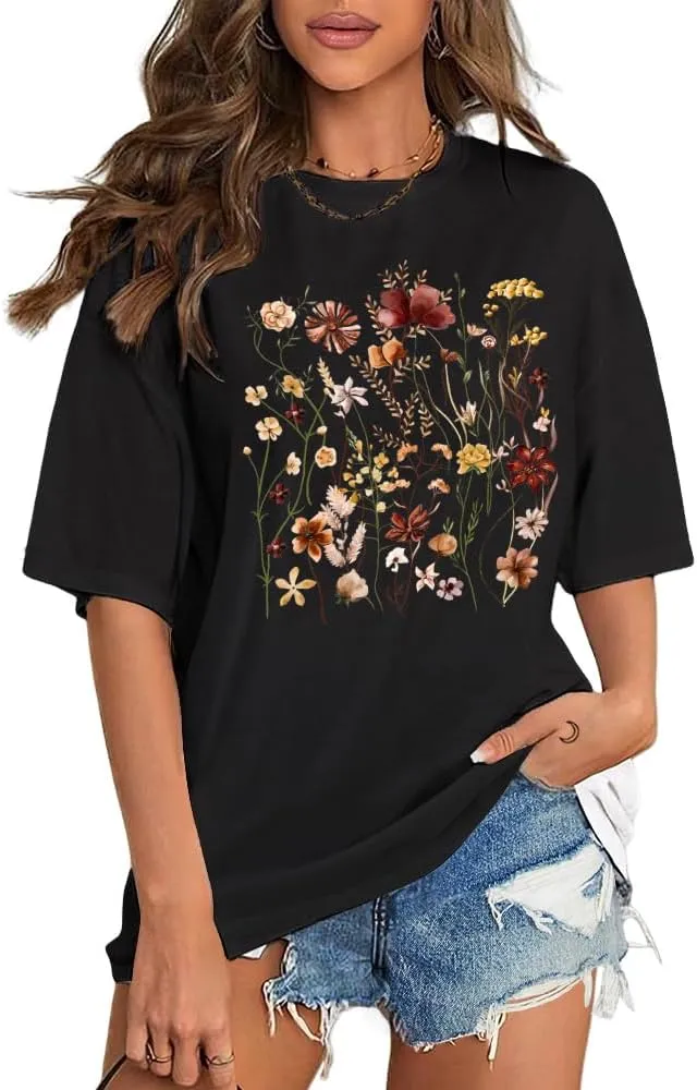 Flafens T Shirts for Women Graphic Tees Cute Shirts Cotton Fit Short Tshirts