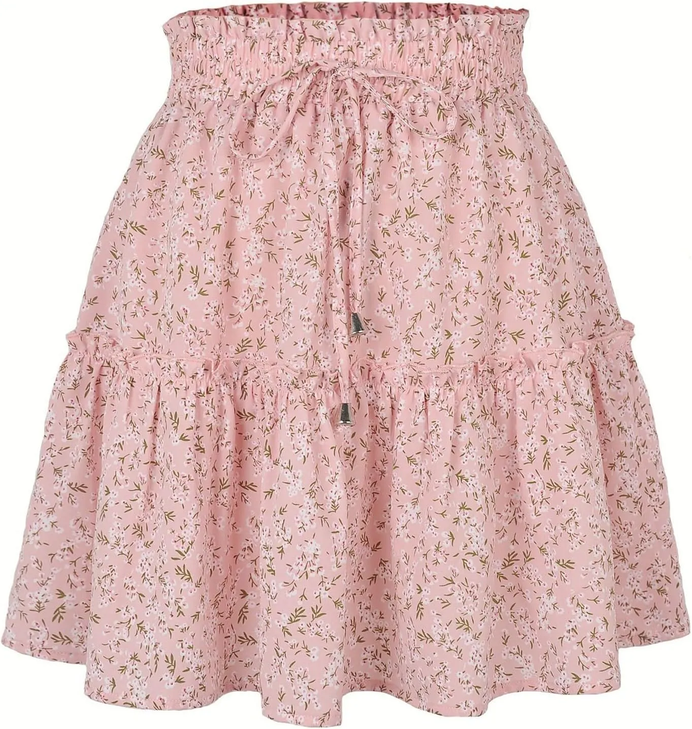 Floral Skorts for Woman Drawstring High Waist Mini Skirts Summer Tiered Flowy Pleated Boho Beach A Line Short Skorts