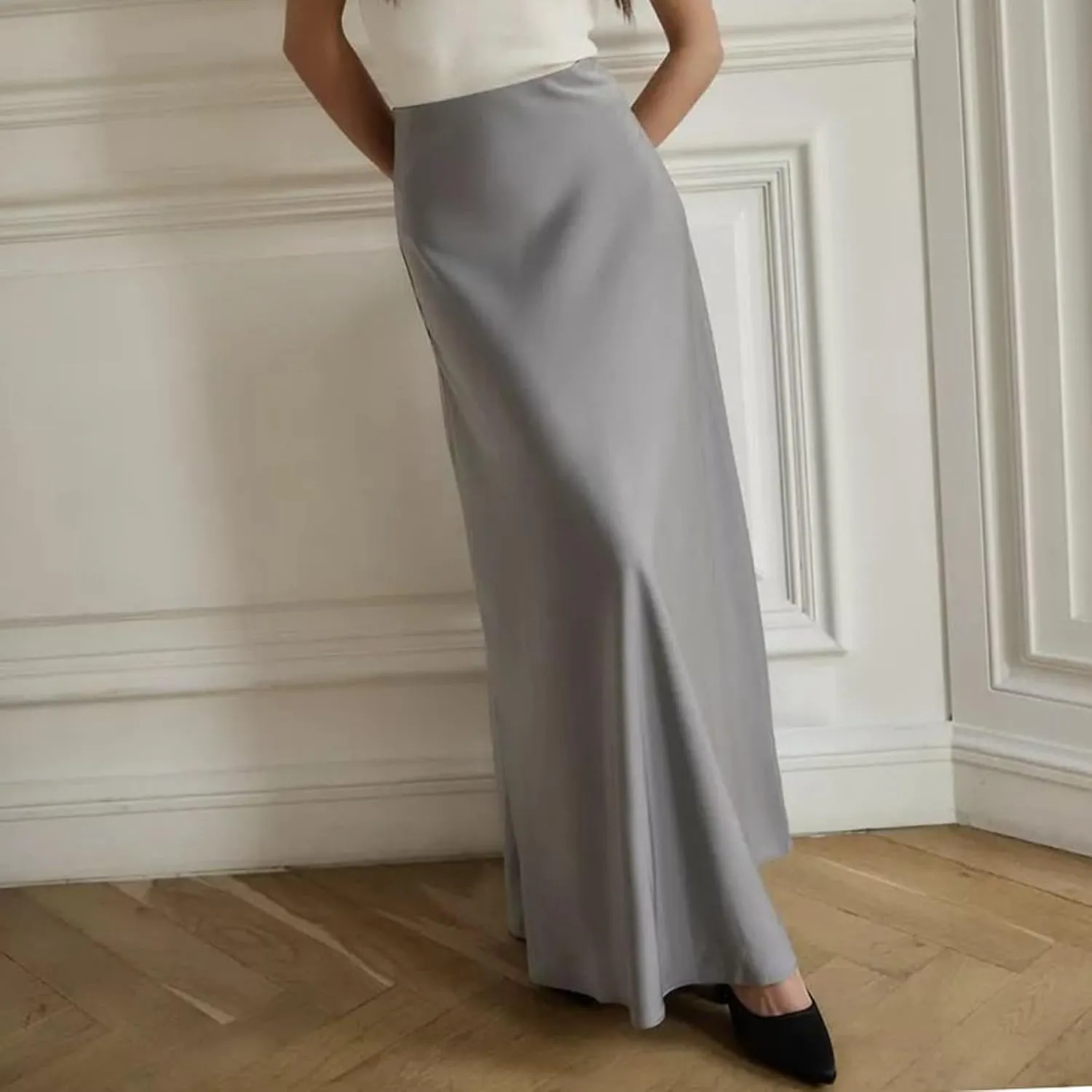 Formal Skirts for Women High Waisted Satin Mermaid Hem Floor Length Dress Skirt with Elegant Draping Adjustable Waist
