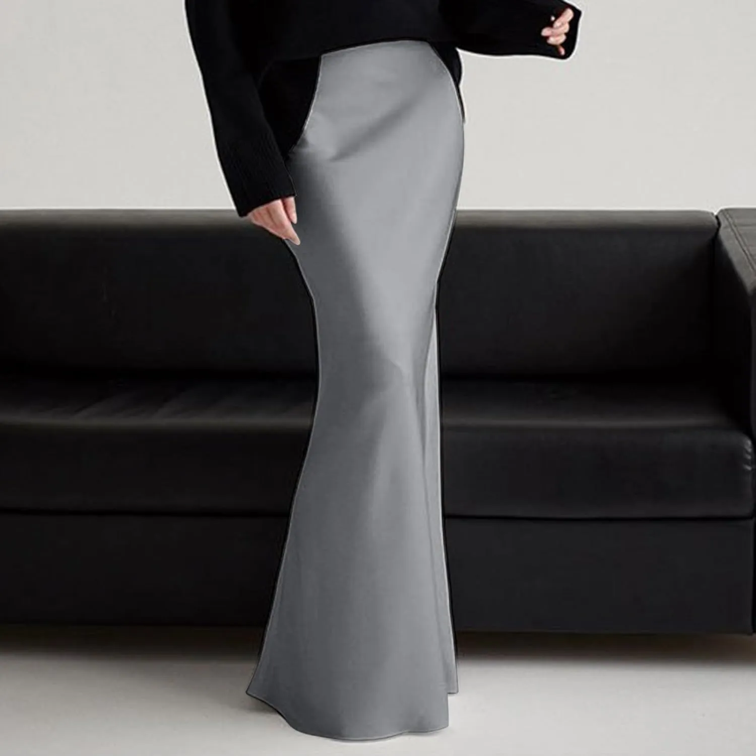 Formal Skirts for Women High Waisted Satin Mermaid Hem Floor Length Dress Skirt with Elegant Draping Adjustable Waist