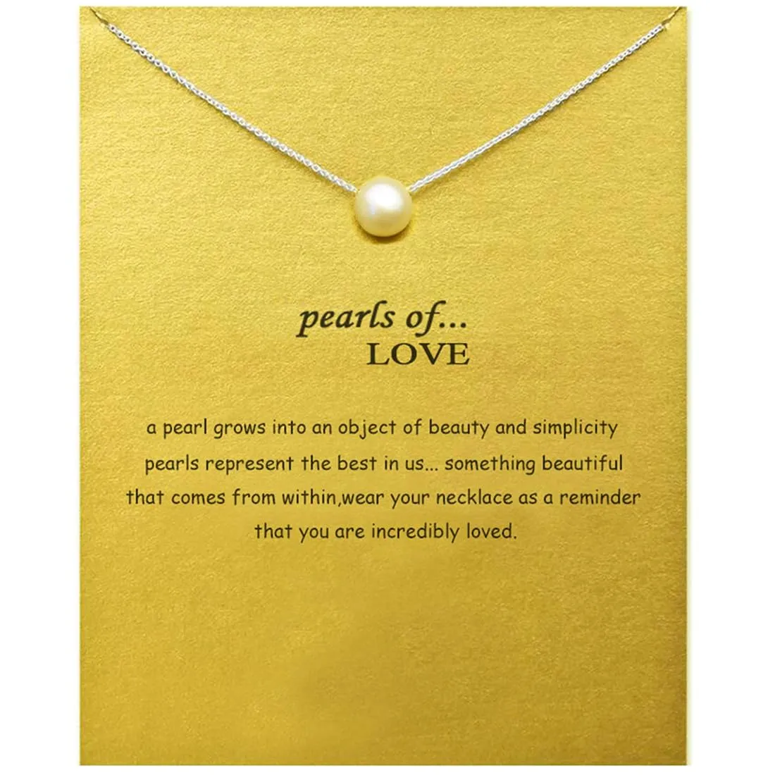 Friendship Handmade Pearl Necklace Good Luck Bar Pendant Chain Necklace with Mother's Day Gift Card (Silver Pearl)