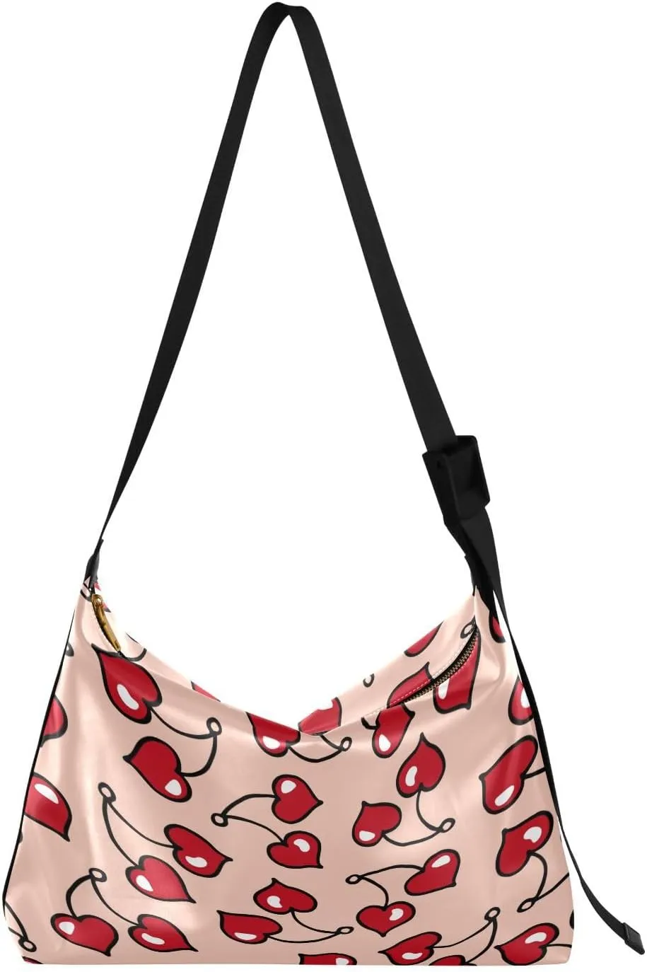 Funny Heart Shaped Cherry Hobo Crossbody Bags for Women Leather Large Shoulder Bag Cross Body Trendy Womens Tote Bags Handbag for Travel Shopping