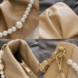 FUNSEED Shoulder Bag for Women, Handmade Beaded Soft PU Leather Crossbody Clutch Bag for Wedding Bachelorette Party