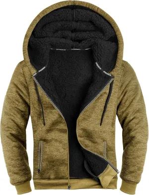 GEEK LIGHTING Men's Hoodie Heavyweight Fleece Sweatshirt Comfortable Full Zip Up Thick Sherpa Lined for Men Outdoor Activity