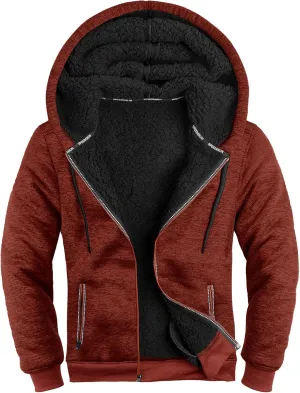 GEEK LIGHTING Men's Hoodie Heavyweight Fleece Sweatshirt Comfortable Full Zip Up Thick Sherpa Lined for Men Outdoor Activity
