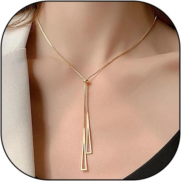 GIGB PBDK Long Triangle Pendant Necklaces Adjustable Geometric Charm Thin Chain Y Necklaces Simple Minimalist Tassel Gifts for Women