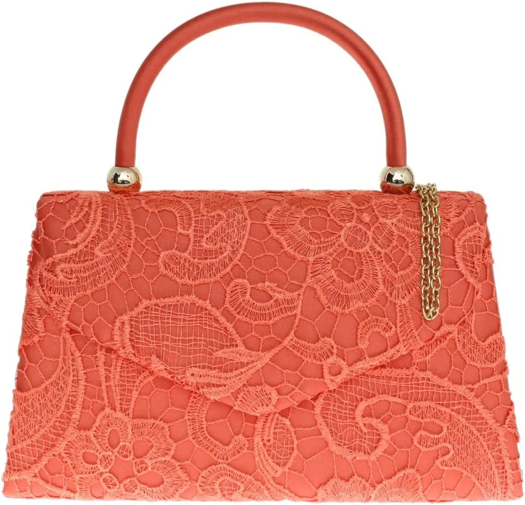 Girly HandBags Womens Lace Satin Top Handle Clutch Bag Handbag Wedding Vintage