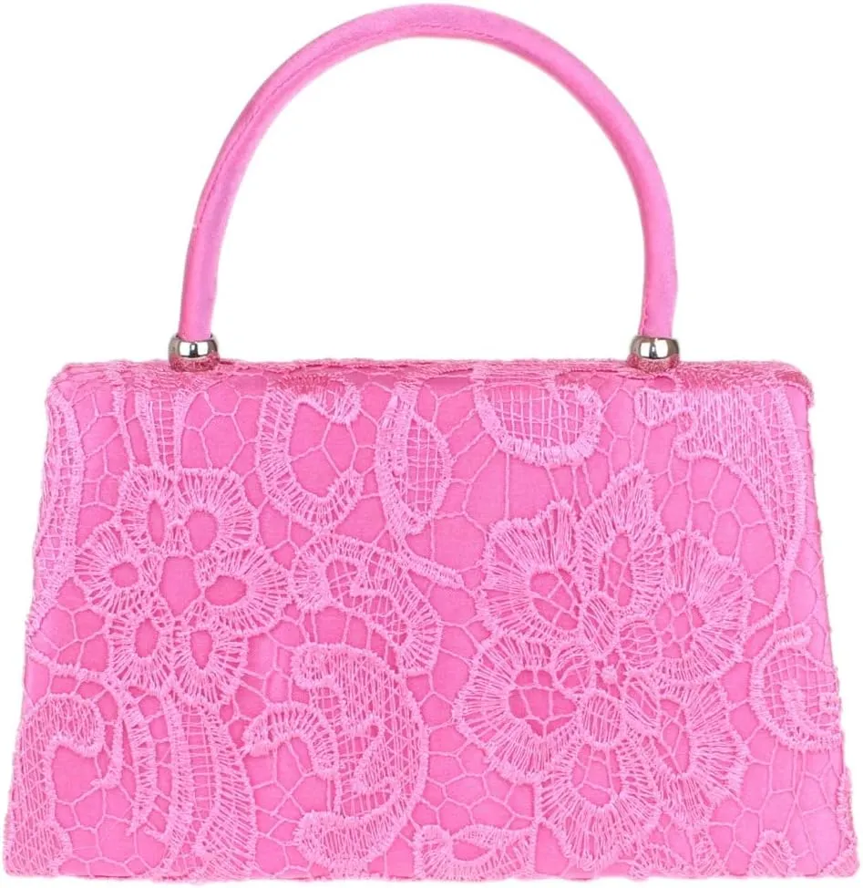 Girly HandBags Womens Lace Satin Top Handle Clutch Bag Handbag Wedding Vintage
