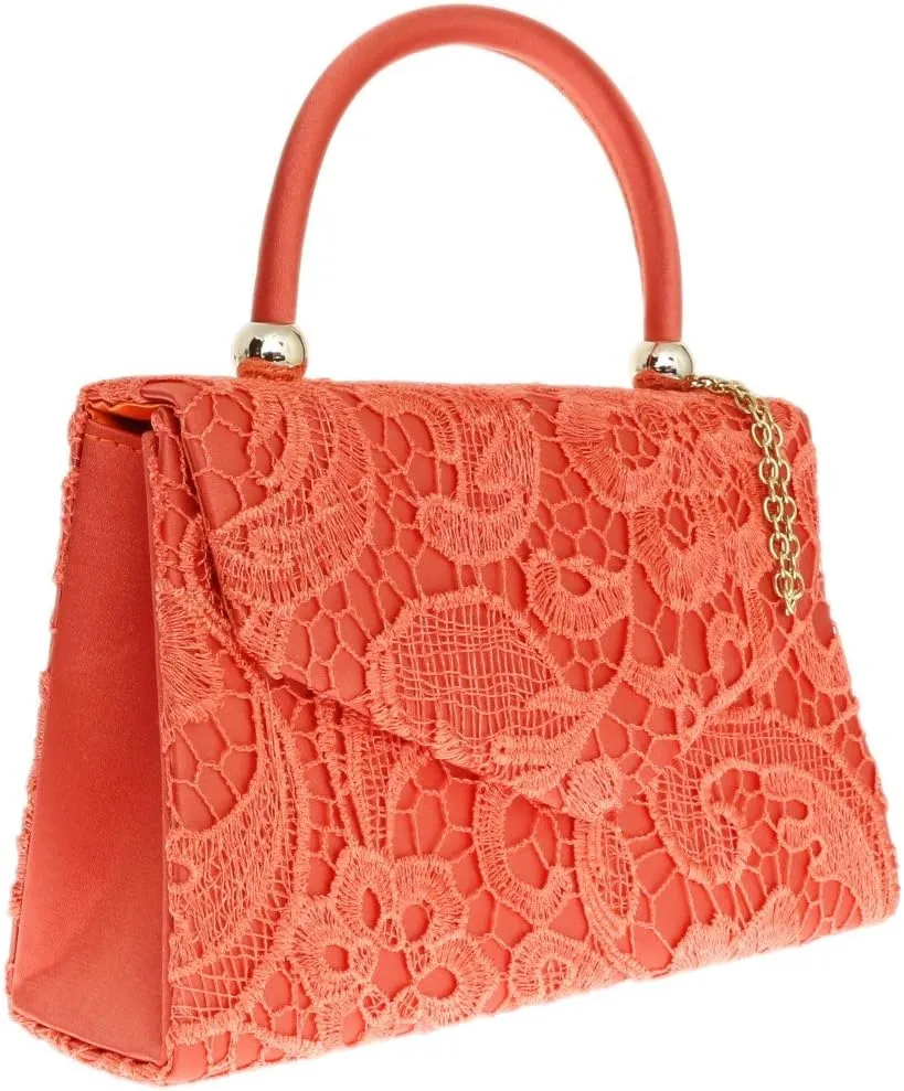 Girly HandBags Womens Lace Satin Top Handle Clutch Bag Handbag Wedding Vintage