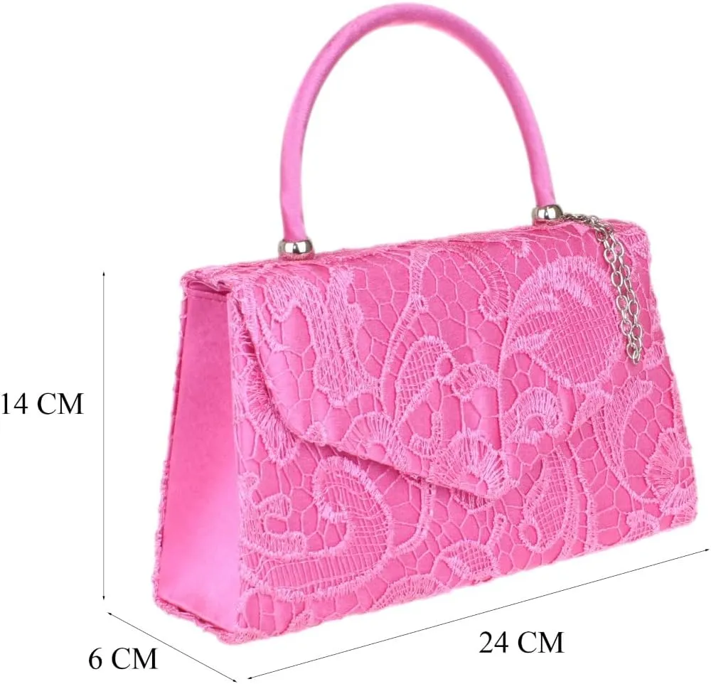 Girly HandBags Womens Lace Satin Top Handle Clutch Bag Handbag Wedding Vintage