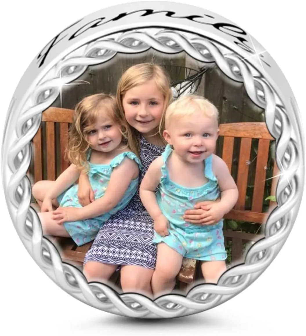 GNOCE Custom Photo Charm Personalized Photo Charm 925 Sterling Silver Pendant for Bracelets Necklaces (Family Tree Rund)