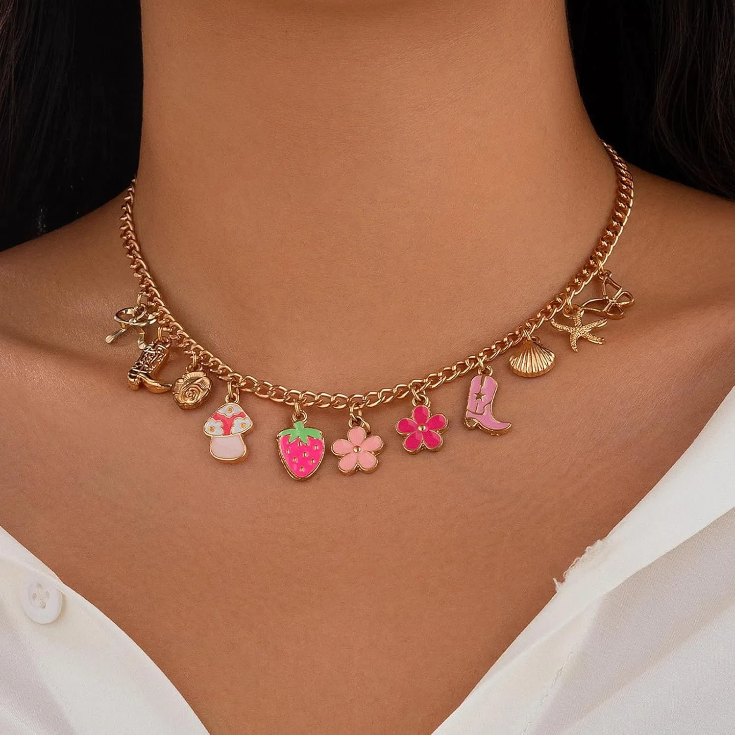 Gold Charm Necklace Adjustable Starfish Pendant Chain Everyday Summer Beach Jewelry Choker for Women