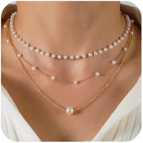 Gold Charm Necklace For Women Star Pearl Charms Pendant Neckalces Dainty 14K Gold Plated Summer Beach Ocean Jewelry Gifts
