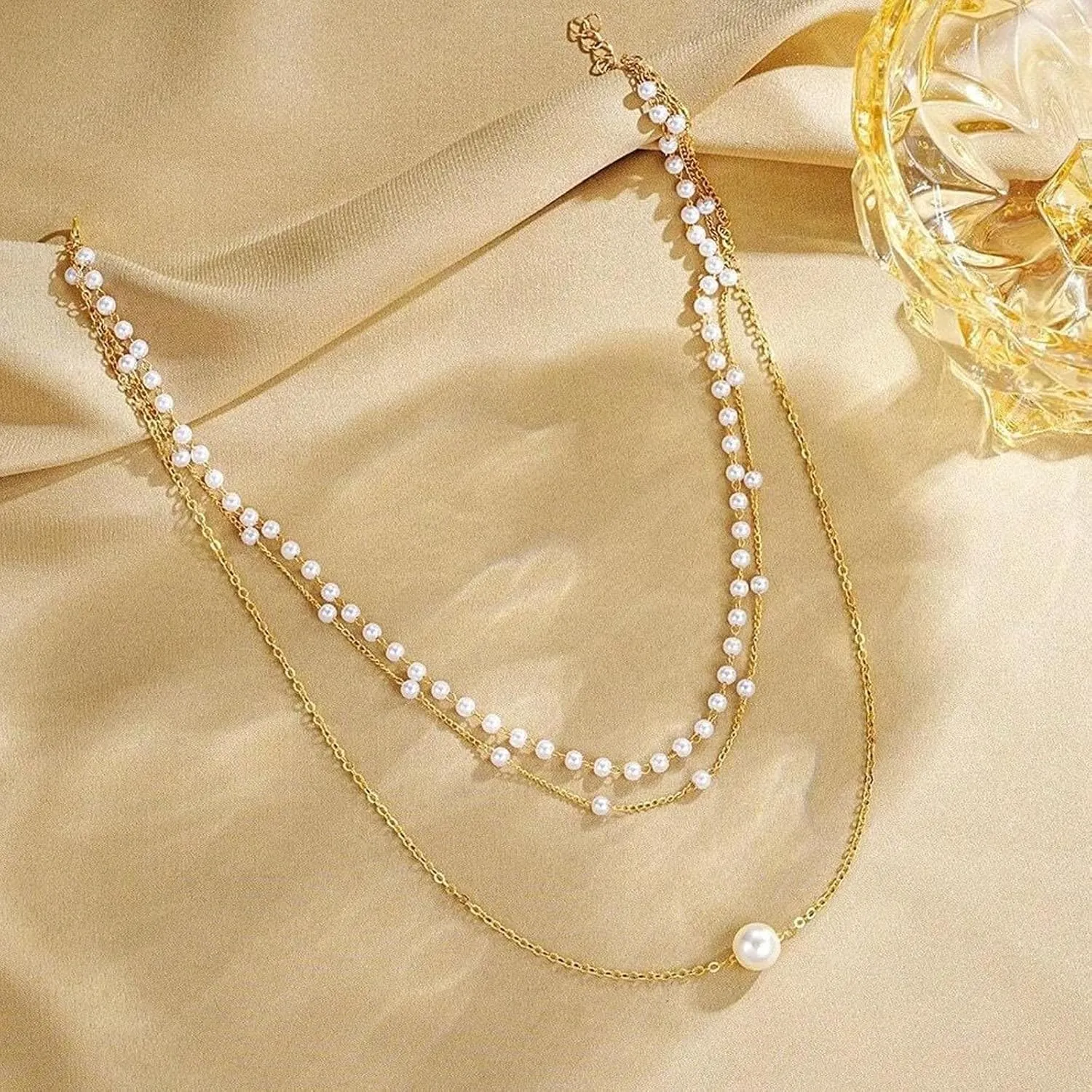 Gold Charm Necklace For Women Star Pearl Charms Pendant Neckalces Dainty 14K Gold Plated Summer Beach Ocean Jewelry Gifts