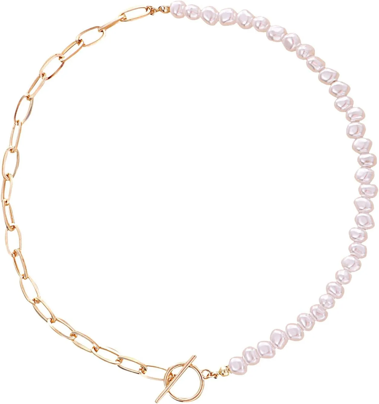 Gold Chunky Necklace Vintage Clasp Toggle Necklaces Paper Clip Link Chain Pearl Choker Necklace Cuban Choker Toggle Bar Clasp Necklaces for Women