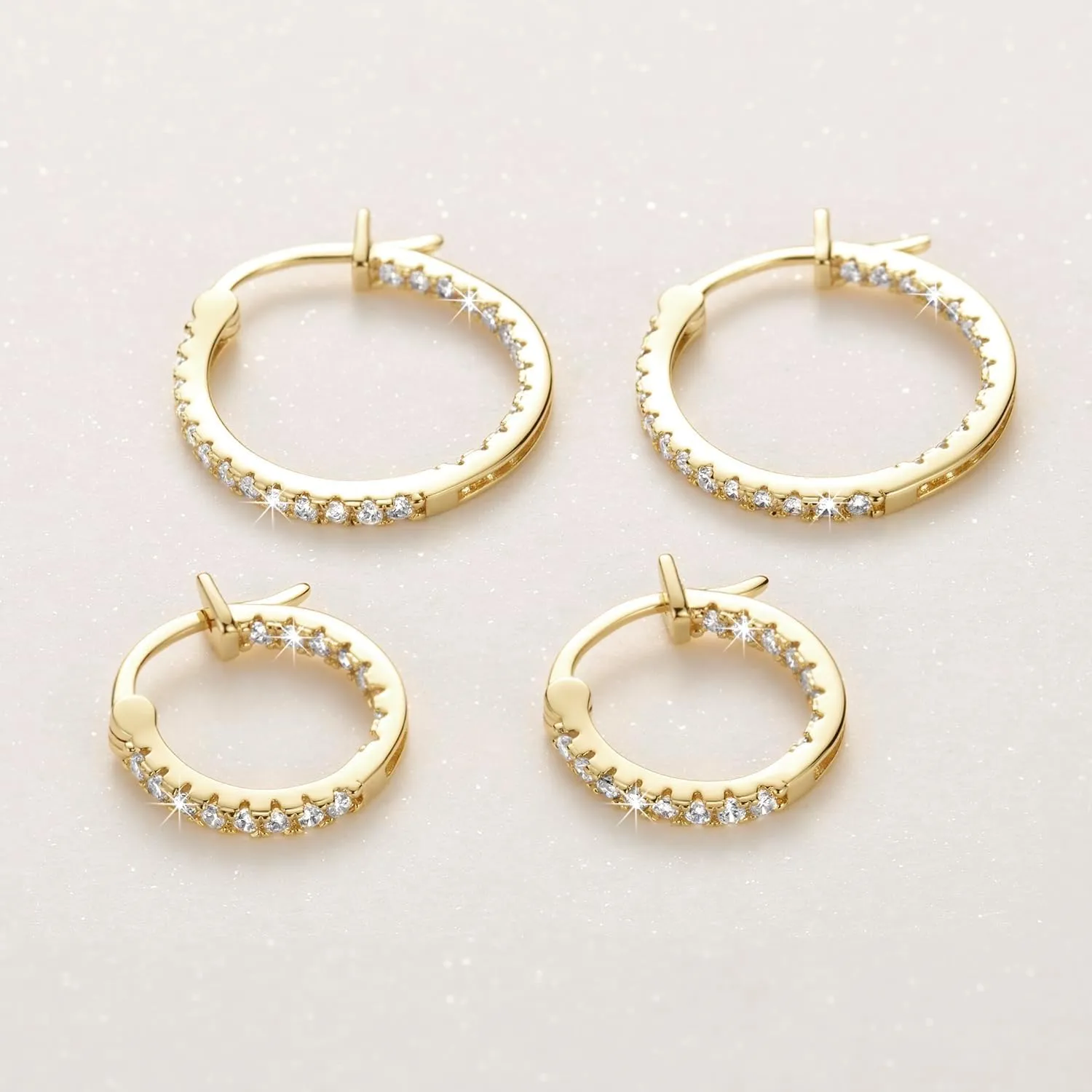 Gold Earrings 14K Gold Hoop Earrings for Women with Dual-sided Cubic Zirconia Hoop Earring for Women Sensitive Ears Hypoallergenic Womens Hoops Earring 15/20/30/35mm