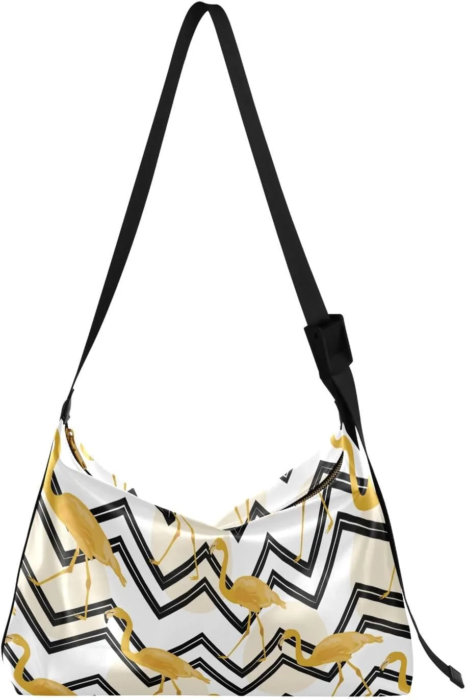 Gold Flamingo with Chevron Hobo Crossbody Bags for Women Leather Large Shoulder Bag Cross Body Trendy Womens Tote Bags Handbag for Travel Shopping