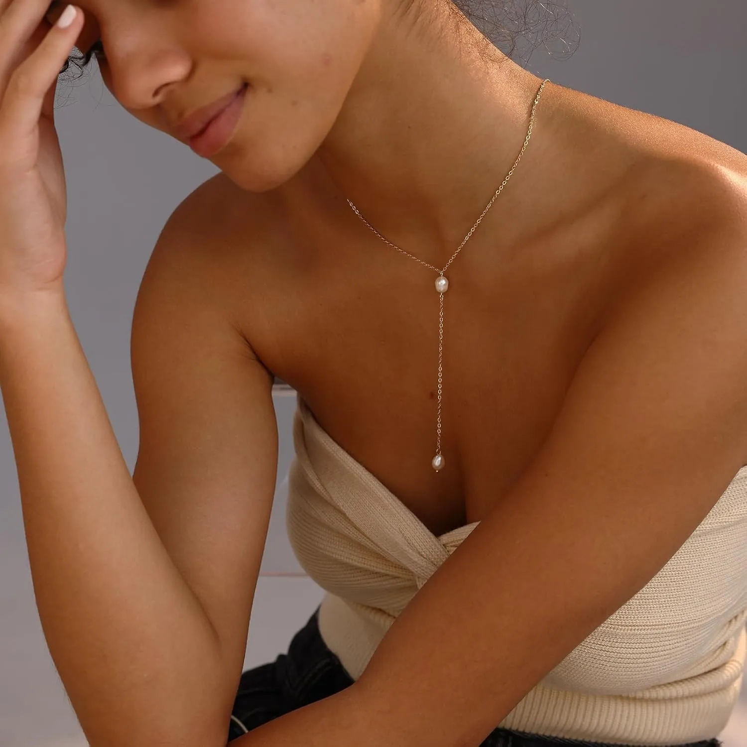 Gold Necklace for Women, Dainty Gold Long Necklaces 14k Gold Plated Prom Bar CZ Lariat Necklace Simple Choker Necklaces for Women Trendy Boho Fashion Costume Jewelry Womens