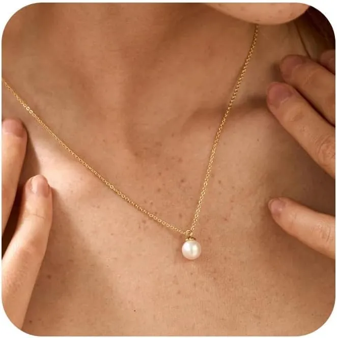 Gold Pearl Necklaces for Women: Dainty Pearl Pendant Necklace Simple 18K Gold Plated Pearl Choker Necklaces Trendy Pearl Jewelry for Women