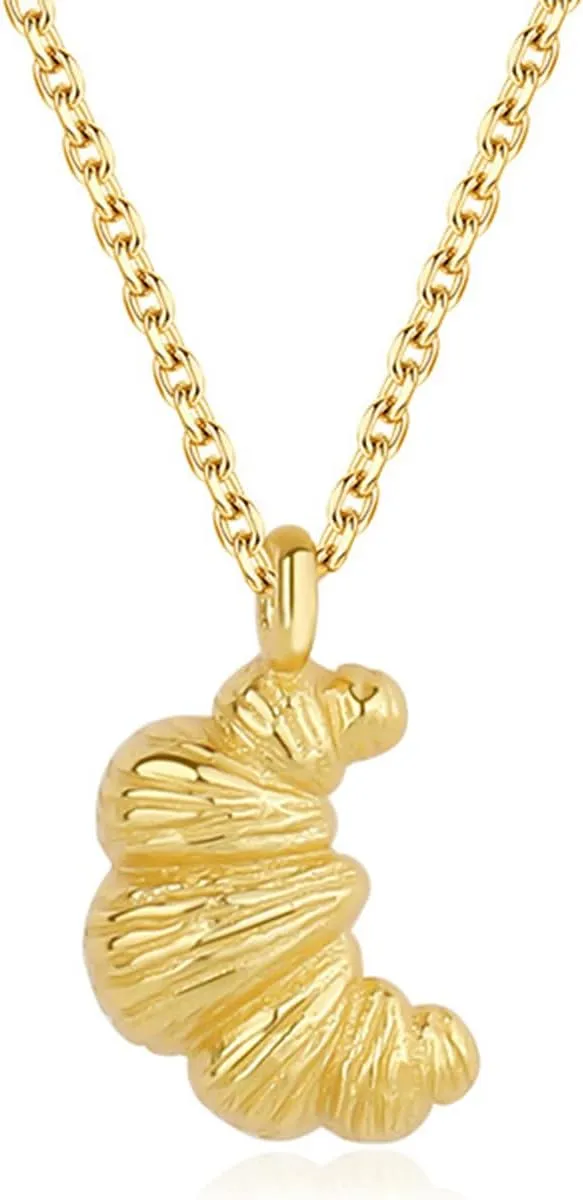 Gold Plated Croissant Charm Necklace for Women Men S925 Sterling Silver Solid Pendent Chain Necklace Minimalist Italian Horn Chocker Necklace Charm Birthday Jewelry for Mom Daughter Graduation Gifts