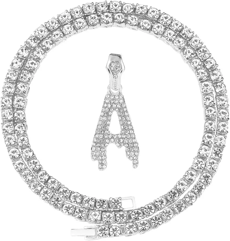 Gold Silver Initial Letter Necklaces for Men/Women, Dripping Initial Letter Pendant Necklaces A-Z, Mens Necklace Initial Letter chains